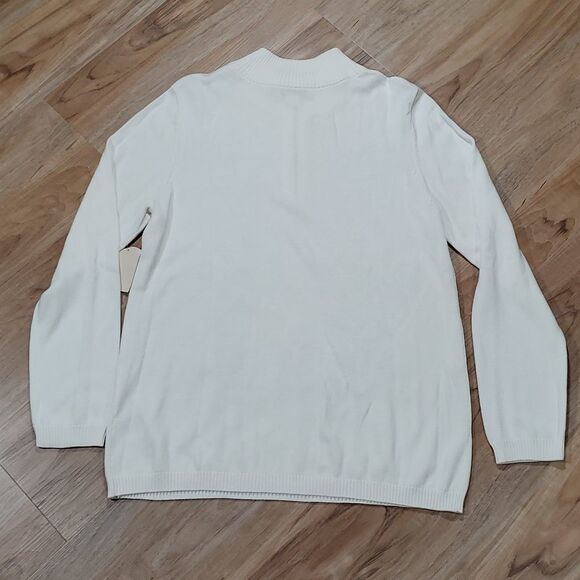 🔹️NWT Coldwater Creek Cream Bead & Embroider Zip Mock Sweater Medium - Picture 2 of 8